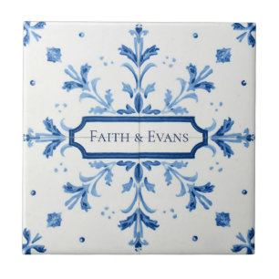 Sneeuwvlokpatroon blauw & witte vakantie aangepast tegeltje