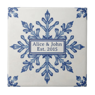 Sneeuwvlokpatroon blauw & witte vakantie aangepast tegeltje