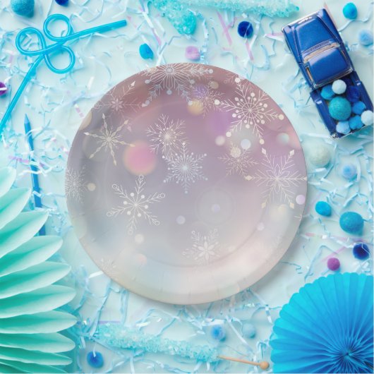 Sneeuwvlokpatroon in zachte pastelkleuren Bokeh Papieren Bordje (Feest)