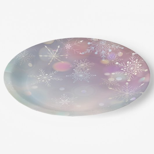 Sneeuwvlokpatroon in zachte pastelkleuren Bokeh Papieren Bordje (Gekanteld)