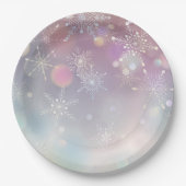 Sneeuwvlokpatroon in zachte pastelkleuren Bokeh Papieren Bordje (Voorkant)