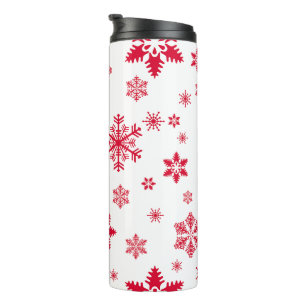 Sneeuwvlokpatroon, Rode sneeuwvlokken, Sneeuw, Wit Thermosbeker