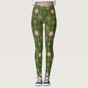 Sneeuwvlokpatroon Roze D Groen BG Leggings