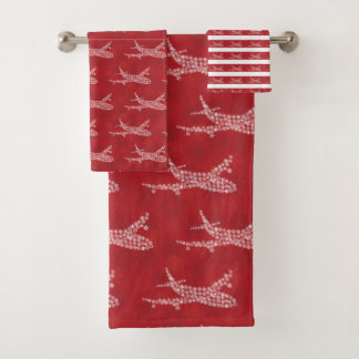 Sneeuwvlokvliegtuig op rood. Dataset Bad Handdoek
