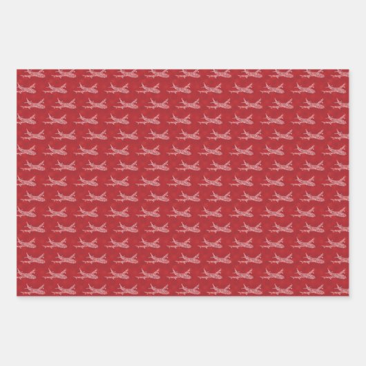 Sneeuwvlokvliegtuig op rood. Papieren pakbladen Inpakpapier Vel (Voorkant 2)