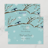 Sneeuwvogels en Snowflakes Robin Blue RSVP Kaartje (Voorkant / Achterkant)