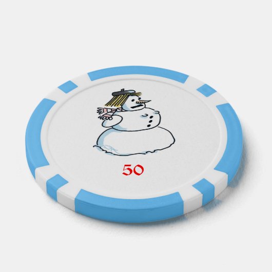 Sneeuwvrouw lichtblauw 50 gestreepte pokerchip (Enkel)