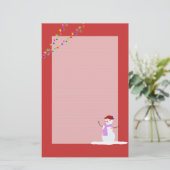 Sneeuwvrouw met rode lijn kerstschrijfpapier briefpapier (Staand voorkant)