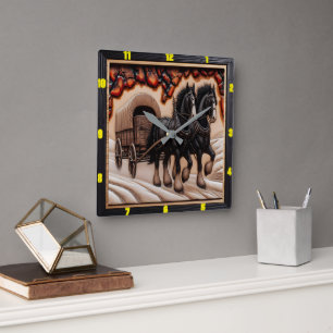 Sneeuwwagen: gepersonaliseerde Charred Wood Clydes Vierkante Klok