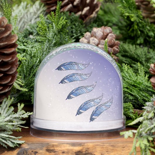 SneeuwWereldbol - Blauwe veren drijven Sneeuwbol (Winter)