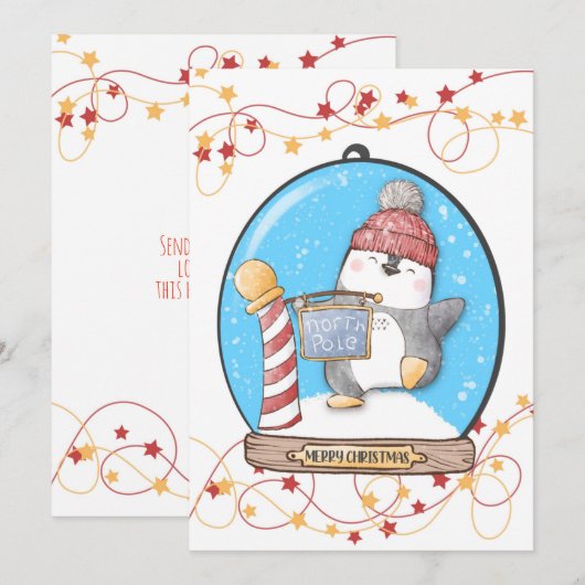 SneeuwWereldbol Kerstmis Pinguïn Kaart (Voorkant / Achterkant)
