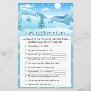 Sneeuwwinter Nursery Rhyme Quiz baby shower
