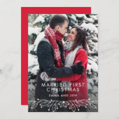 Sneeuwwinter trouwt eerste kerstfoto feestdagenkaart (Voorkant / Achterkant)