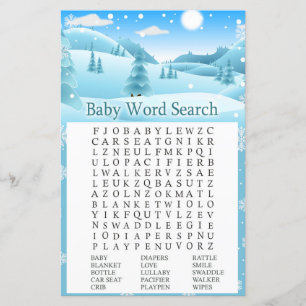 Sneeuwwinterbos Baby shower Word Search Game