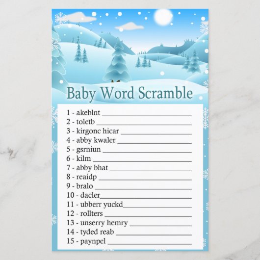 Sneeuwwinterwoud Baby word scramble game (Voorkant)