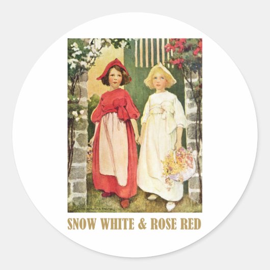 Sneeuwwitje en Roos Rood Ronde Sticker (Voorkant)