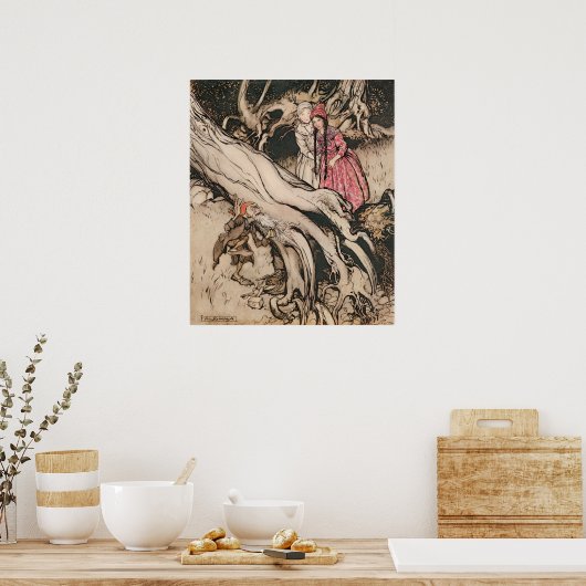 Sneeuwwitje en Roos Rood van Arthur Rackham Poster (Keuken)