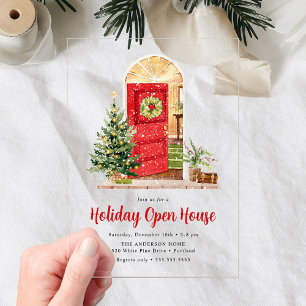 Sneeuwwitte Rode Deur Kerst Open Huis Acryl Uitnodigingen