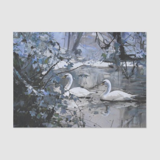 Sneeuwzwanen, Winter op de vijver Tissuepapier (Voorkant)