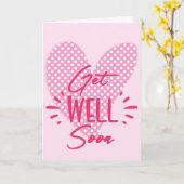 Snel Beter Roze Gestippelde Hart Groet Kaart (Gele Bloem)