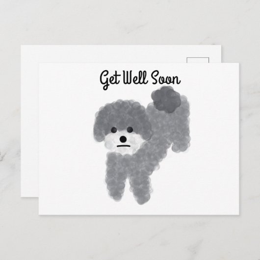 Snel Beterschap Grijze Poodle #2 Ansichtkaart Briefkaart (Voorkant / Achterkant)
