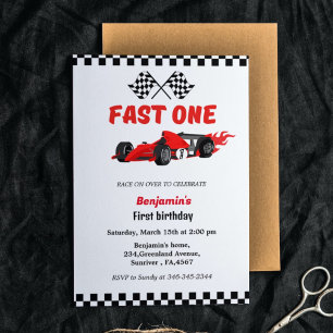 Snel een auto race jongen eerste verjaardagsfeest kaart