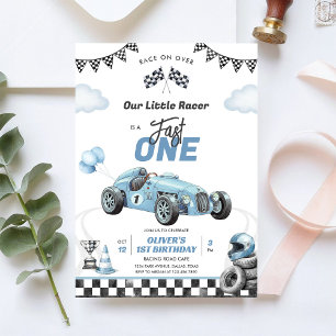 Snel Eén Race Auto Jongen 1e Verjaardagsuitnodigin Kaart