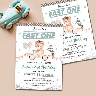 Snel één raceauto 1e verjaardagsfeestje kaart