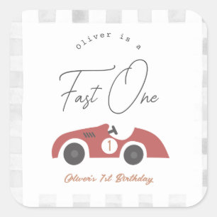 Snel Eén Rode Race Auto Jongen 1e Verjaardag Vierkante Sticker