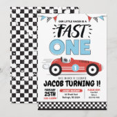 Snel Eén Rode Race Auto Jongen 1e Verjaardagsfeest Kaart (Voorkant / Achterkant)