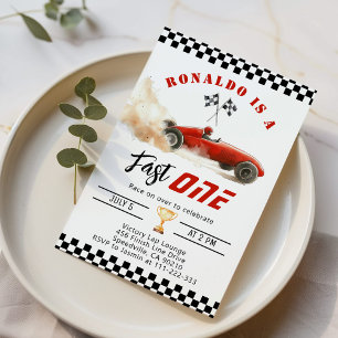 Snel Eén Rode raceauto Jongen 1e Verjaardag Kaart