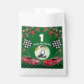Snel Eén Rood & Zwart Raceauto  1e Verjaardag Foto Bedankzakje