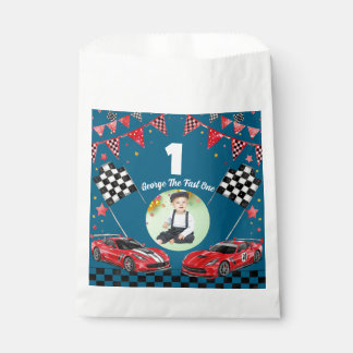 Snel Eén Rood & Zwart Raceauto  1e Verjaardag Foto Bedankzakje