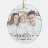 Snel kerstfeest Foto grijs script Keramisch Ornament (Links)