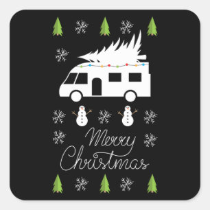 Snel kerstfeestelijke Camper Motorhome Gift Vierkante Sticker