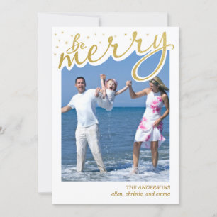 Snel kerstfoto van Merry Faux Gold Foil Retro Feestdagenkaart