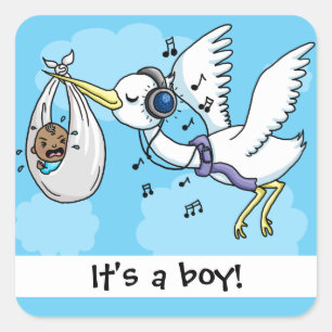 Snel met een hoofdtelefoon en een jongen vierkante sticker