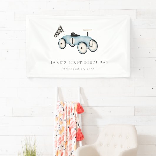 Snel ONE Retro Car Ride-On Blauw Spandoek (Insitu)