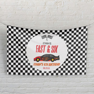 Snel & Six Rode Vlam Race Auto 6de Verjaardagsfees Spandoek