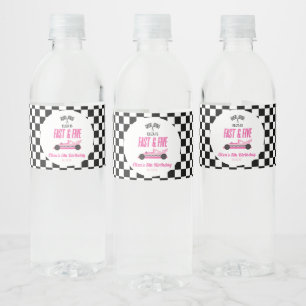 Snel & Vijf Roze Race Auto 5e Verjaardagsfeestje Waterfles Etiket