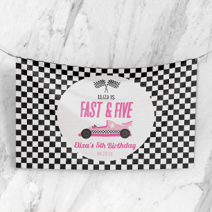 Snel & Vijf Roze Raceauto 5e Verjaardagsfeestje Spandoek