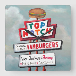 Snel voedsel tekenen vierkante klok