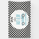 Snel & Zes Blauwe Race Auto 6e Verjaardagsfeestje Spandoek (Verticaal)