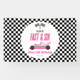 Snel & Zes Roze Race Auto 6e Verjaardagsfeestje Spandoek