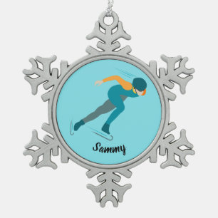 Snelheid schaatsen tin sneeuwvlok ornament