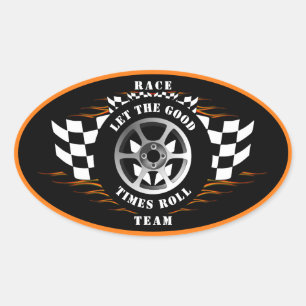 Snelheidsauto Racing Geruite Vlag Vlammen Helm Ovale Sticker