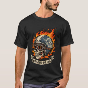 Snelheidsduivel Race or Die Vlammende Schedel Bike T-shirt