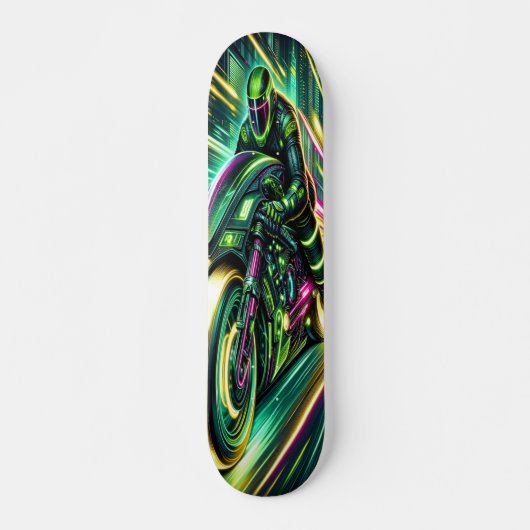 "Snelheidsrush: Cyberpunk Racer Skateboard (Voorkant)