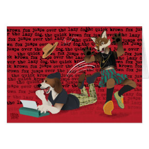 Snelle bruine vos springt over luie hond