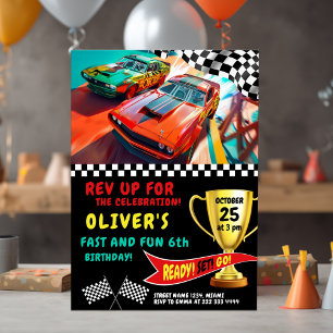 Snelle en leuke Race Car Verjaardag Kaart voor kin